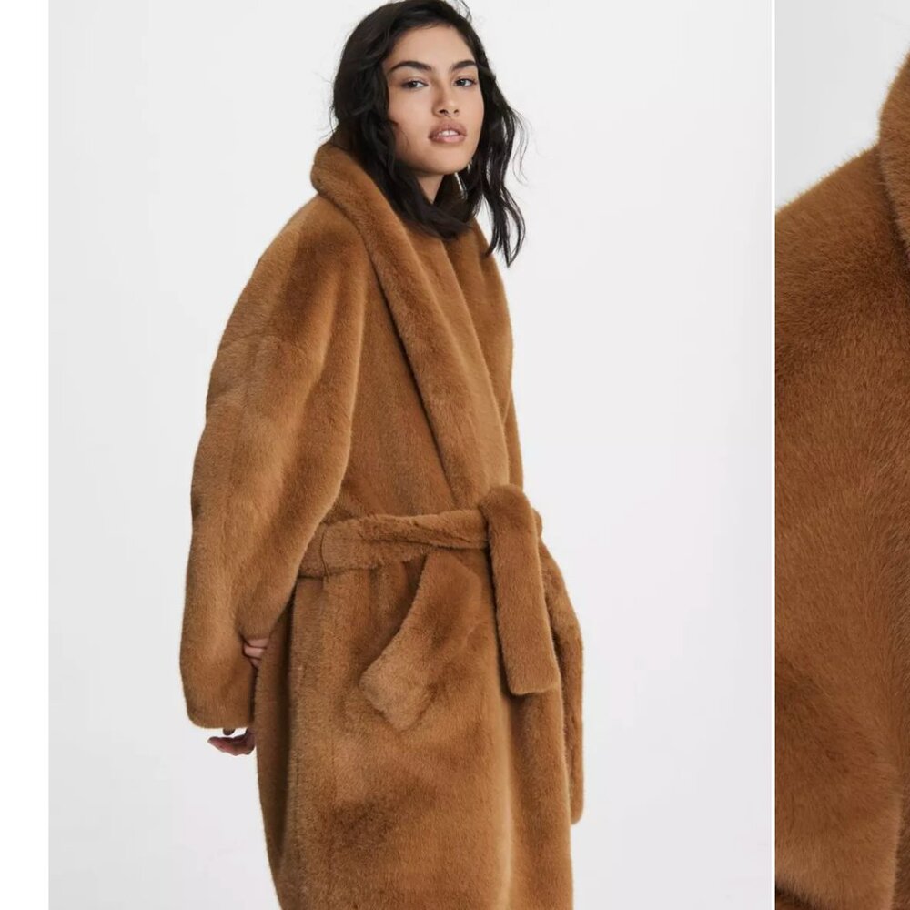 Rag & Bone Bijou Faux Fur Coat Oversized Fit Coat Medium, Camel - Picture 3 of 5